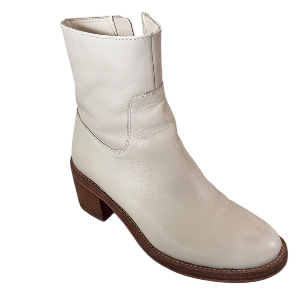 J. Crew Leather Boot Frye Style Size 7.5 ivory stacked heel - Picture 11 of 16